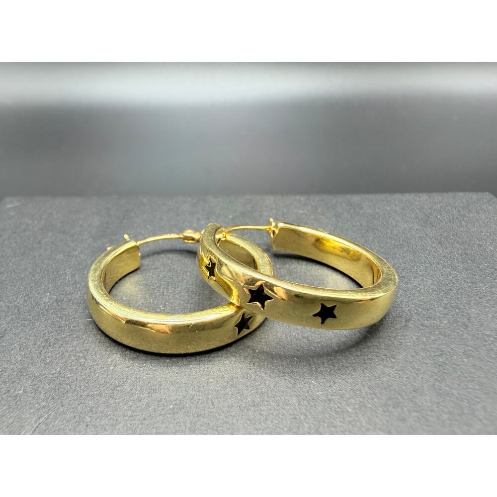 Gold Over Sterling Silver Star Cut-Out Hoop Earrings • .925 • Never Worn